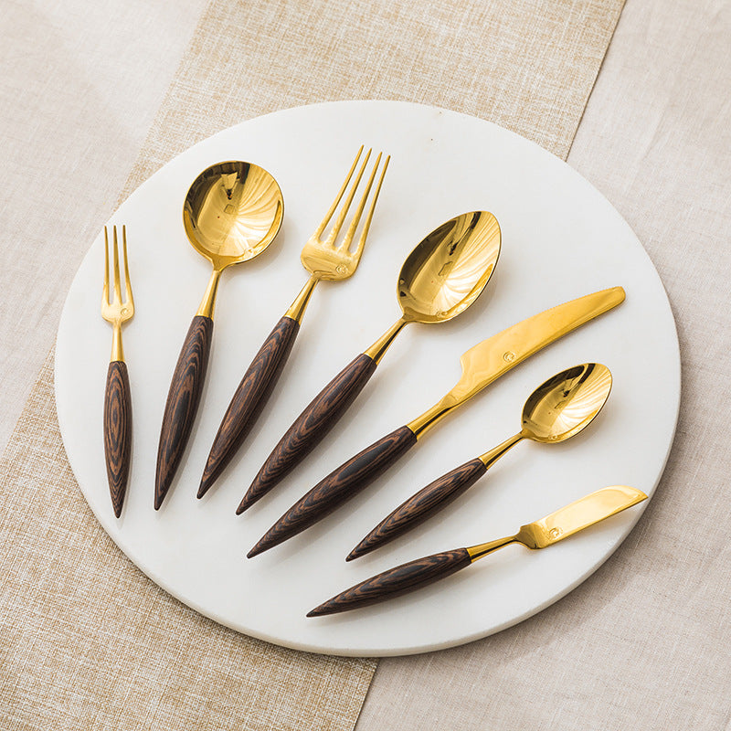 Rosewood  Handled Golden Stainless Steel Cutlery Restaurant & Hotel Tableware Sets