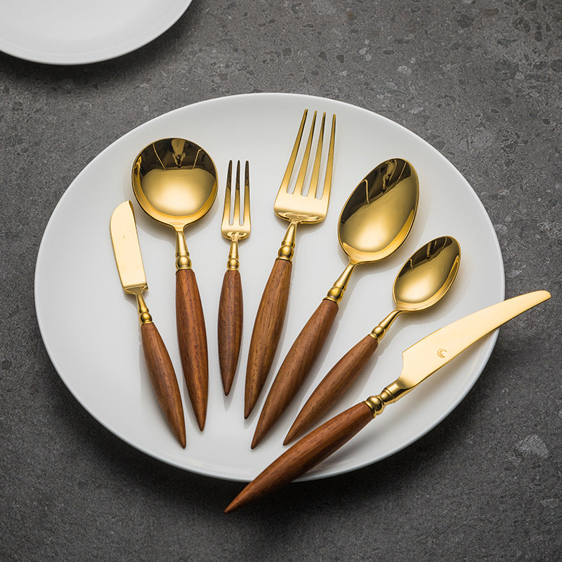 Rosewood  Handled Golden Stainless Steel Cutlery