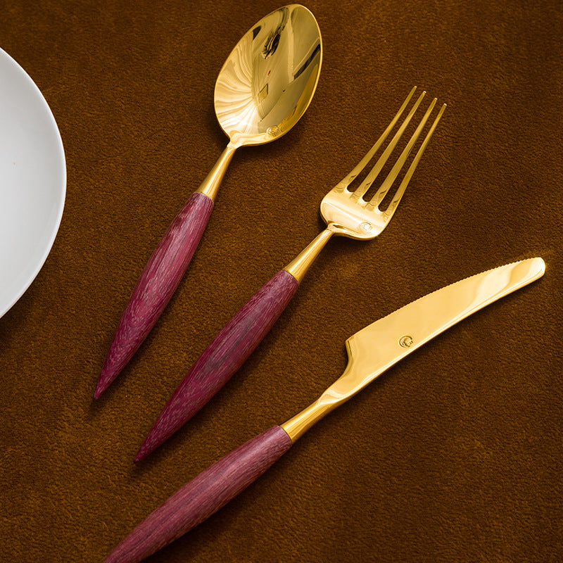 Rosewood  Handled Violets Stainless Steel Cutlery Retro Style Cutlery