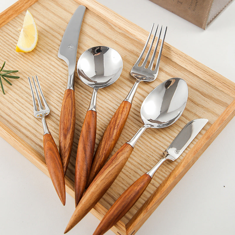 Stainless Steel  Rosewood Wooden Handle Cutlery Set of 7 Ins style