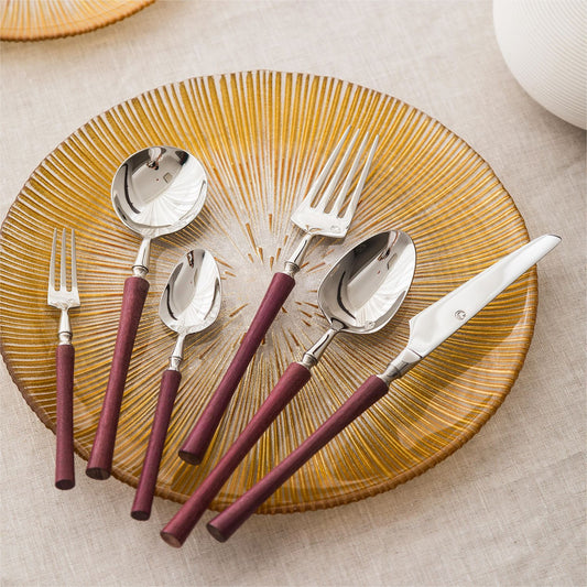 Stainless Steel  Violet Wooden Handle Cutlery Set of 6