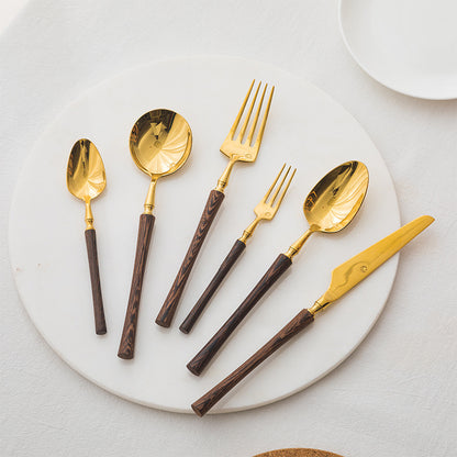 Rosewood  Handled Golden Stainless Steel Cutlery Restaurant & Hotel Tableware Sets