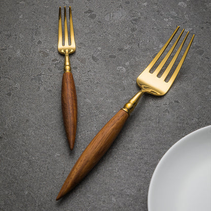 Rosewood  Handled Golden Stainless Steel Cutlery