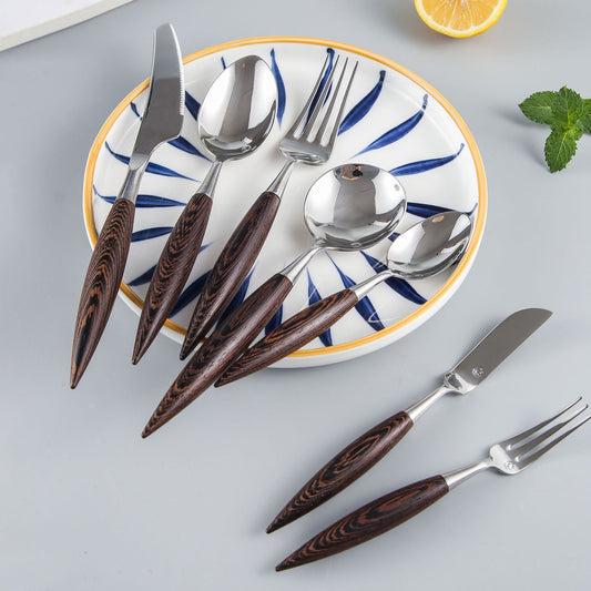 Stainless Steel  Wenge Wooden Handle Cutlery Set of 7 Ins style