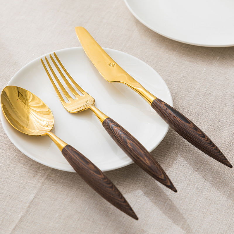 Rosewood  Handled Golden Stainless Steel Cutlery Restaurant & Hotel Tableware Sets