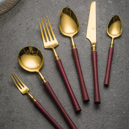 Violet Wood Handled Golden Stainless Steel Cutlery Restaurant & Hotel Tableware Sets