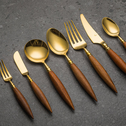 Rosewood  Handled Golden Stainless Steel Cutlery