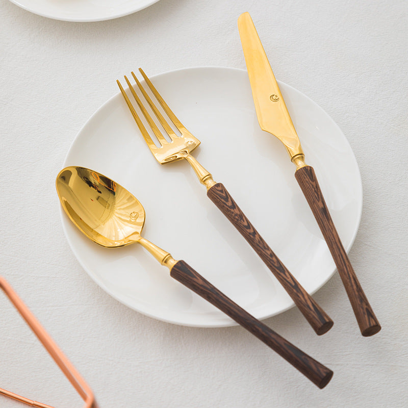 Wenge Handled Golden Stainless Steel Cutlery Retro Style Cutlery