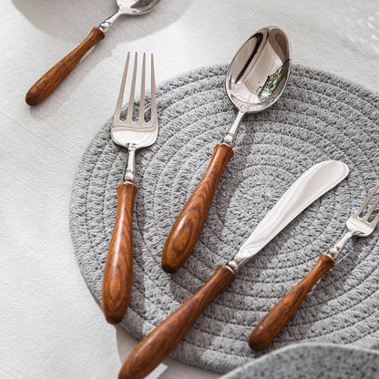 Stainless Steel Rosewood Wooden Handle Cutlery Set of 7 Ins style