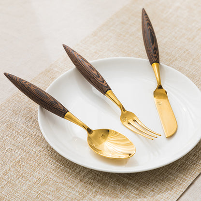 Rosewood  Handled Golden Stainless Steel Cutlery Restaurant & Hotel Tableware Sets