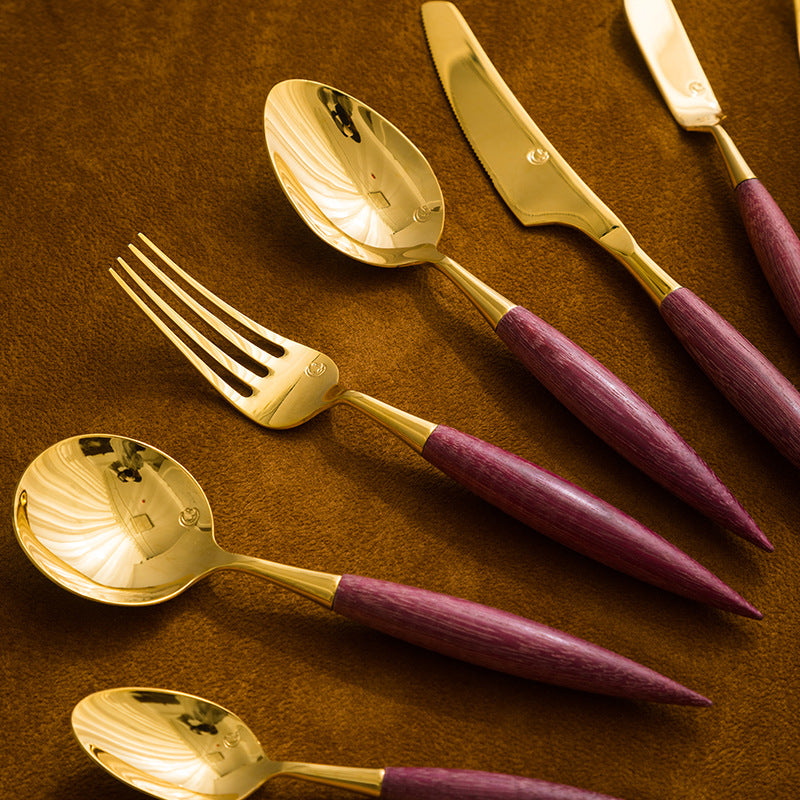 Rosewood  Handled Violets Stainless Steel Cutlery Retro Style Cutlery