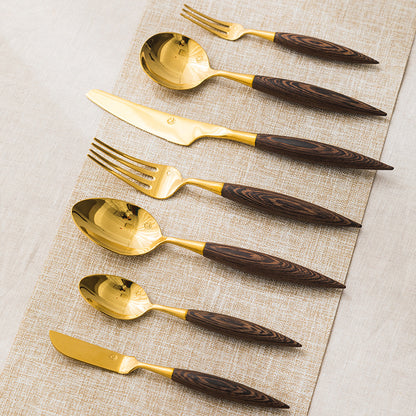 Rosewood  Handled Golden Stainless Steel Cutlery Restaurant & Hotel Tableware Sets