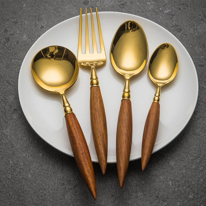 Rosewood  Handled Golden Stainless Steel Cutlery