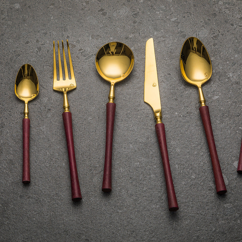 Violet Wood Handled Golden Stainless Steel Cutlery Restaurant & Hotel Tableware Sets