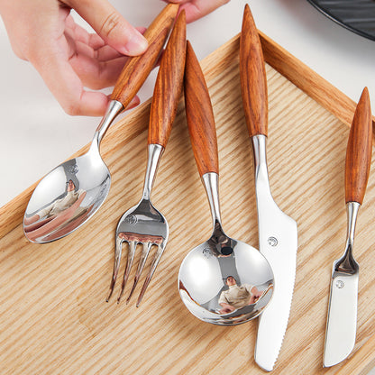 Stainless Steel  Rosewood Wooden Handle Cutlery Set of 7 Ins style