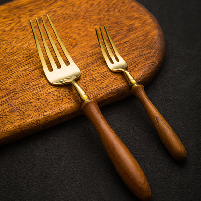 Rosewood  Handled Golden Stainless Steel Cutlery Retro Style Cutlery