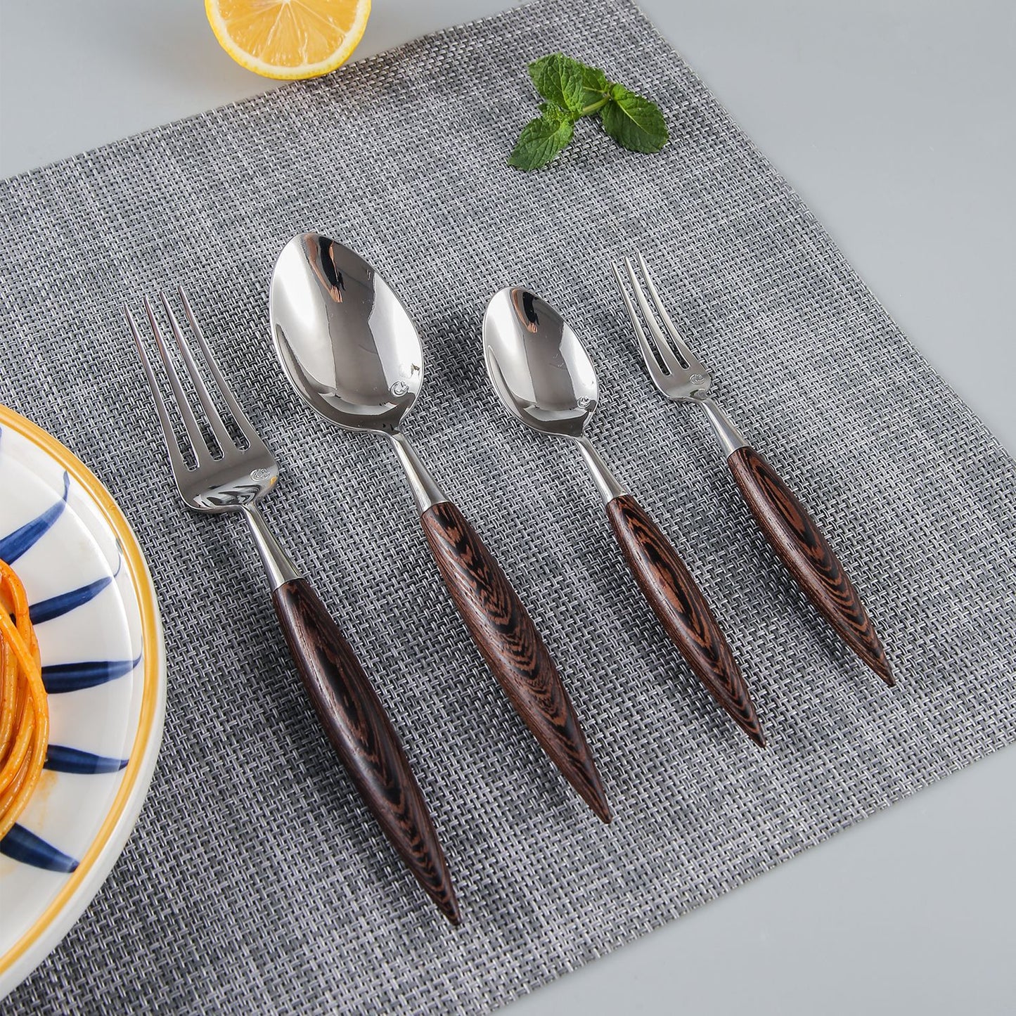 Stainless Steel  Wenge Wooden Handle Cutlery Set of 7 Ins style