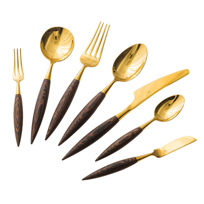 Rosewood  Handled Golden Stainless Steel Cutlery Restaurant & Hotel Tableware Sets