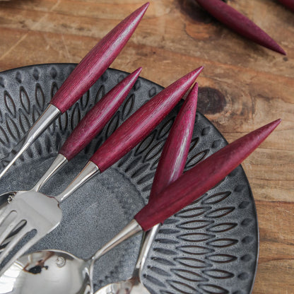 Stainless Steel  Violet Wood Wooden Handle Cutlery Set of 7 Ins style