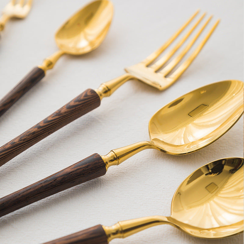 Wenge Handled Golden Stainless Steel Cutlery Retro Style Cutlery