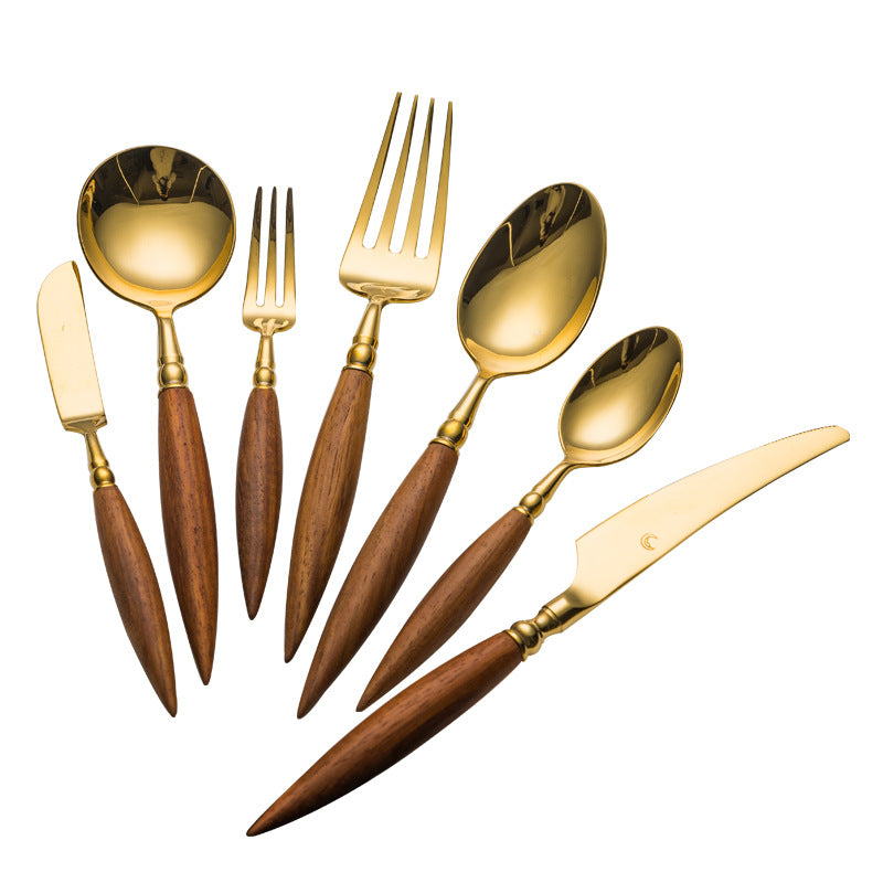 Rosewood  Handled Golden Stainless Steel Cutlery