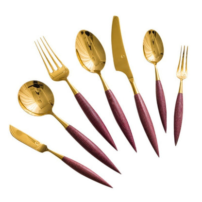 Rosewood  Handled Violets Stainless Steel Cutlery Retro Style Cutlery