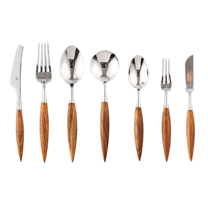 Stainless Steel  Rosewood Wooden Handle Cutlery Set of 7 Ins style