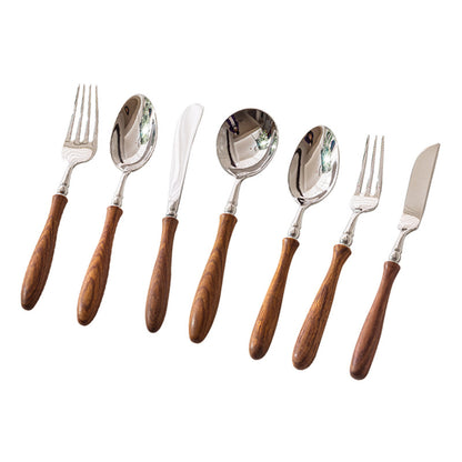 Stainless Steel Rosewood Wooden Handle Cutlery Set of 7 Ins style