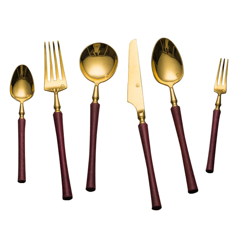 Violet Wood Handled Golden Stainless Steel Cutlery Restaurant & Hotel Tableware Sets