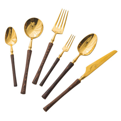 Rosewood  Handled Golden Stainless Steel Cutlery Restaurant & Hotel Tableware Sets