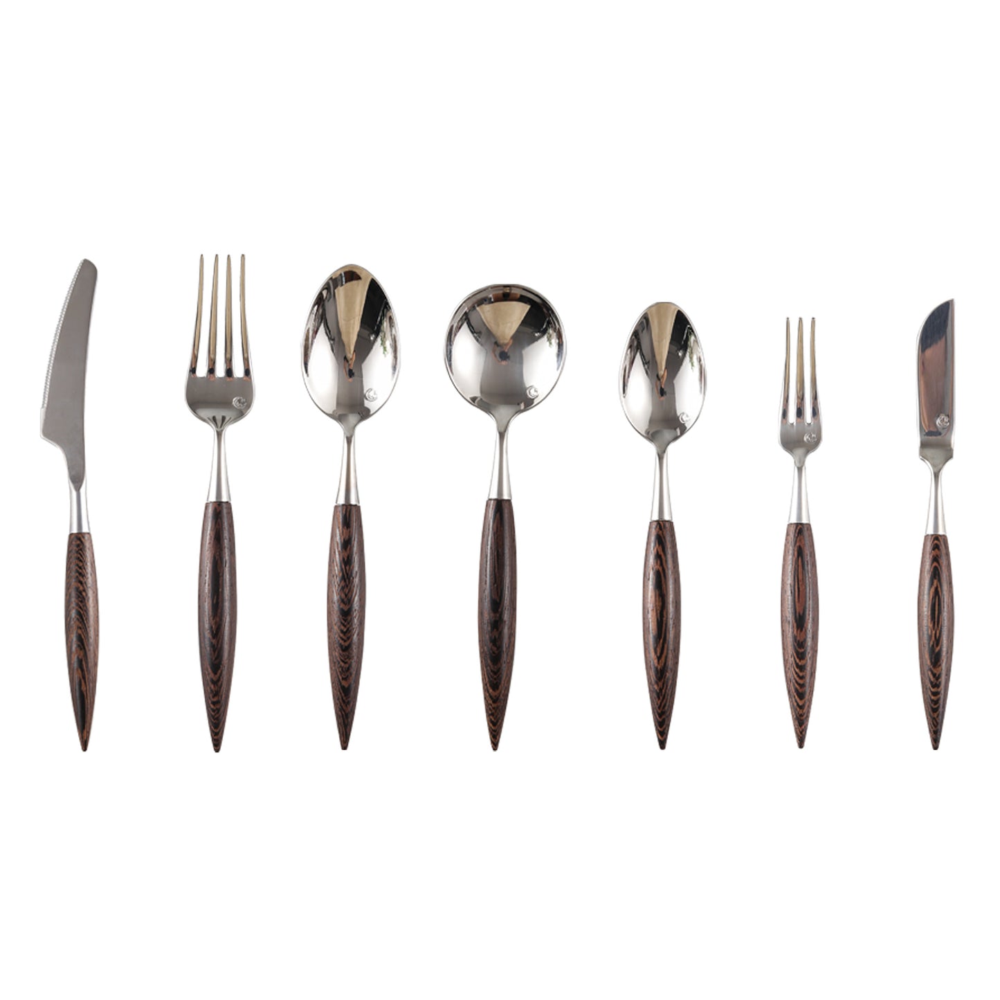 Stainless Steel  Wenge Wooden Handle Cutlery Set of 7 Ins style