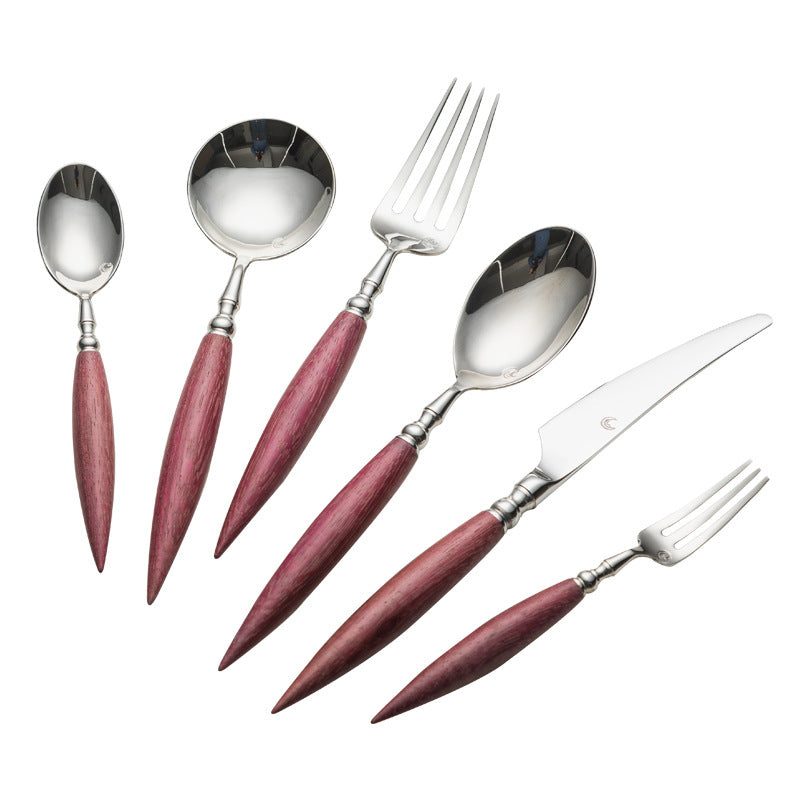 Violet Wood Handled Golden Stainless Steel Cutlery Restaurant & Hotel Tableware Sets