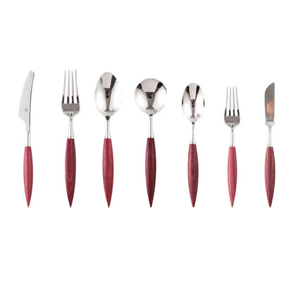 Stainless Steel  Violet Wood Wooden Handle Cutlery Set of 7 Ins style