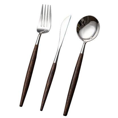 Stainless Steel Portugal Steak Knife, Fork and Spoon Wenge Wooden Handled Stainless Steel Cutlery